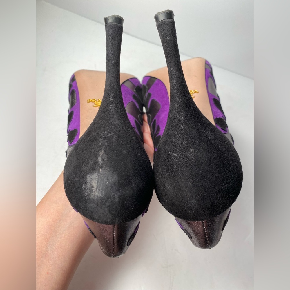 Prada suede pumps heels leopard pewter black purple 40 - Picture 11 of 12